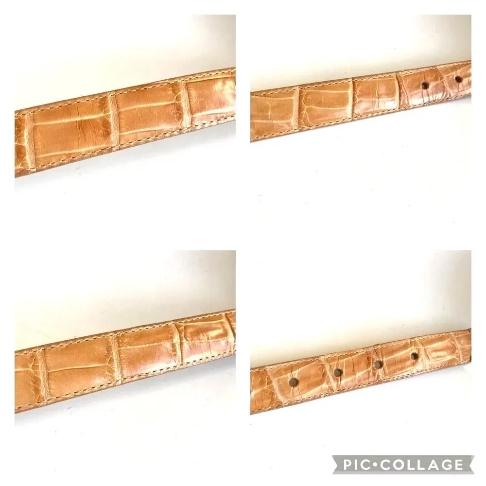 Vtg Coldwater Creek Croc Leather Western Belt Beige Tan Womens Size M L 32-36